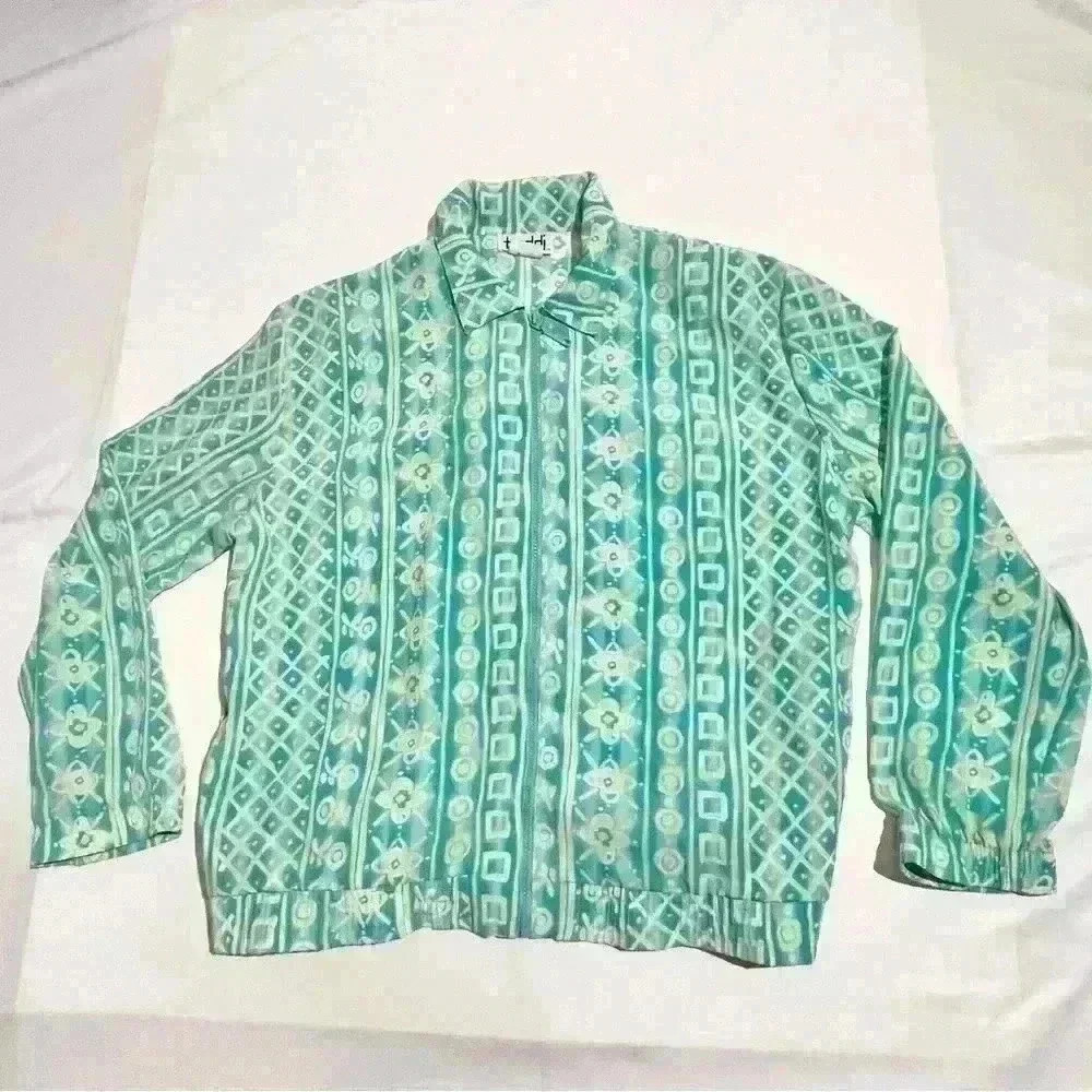 Vintage Teddi Graphic Aztec Geo Windbreaker Track Zip Front Jacket Womens XL